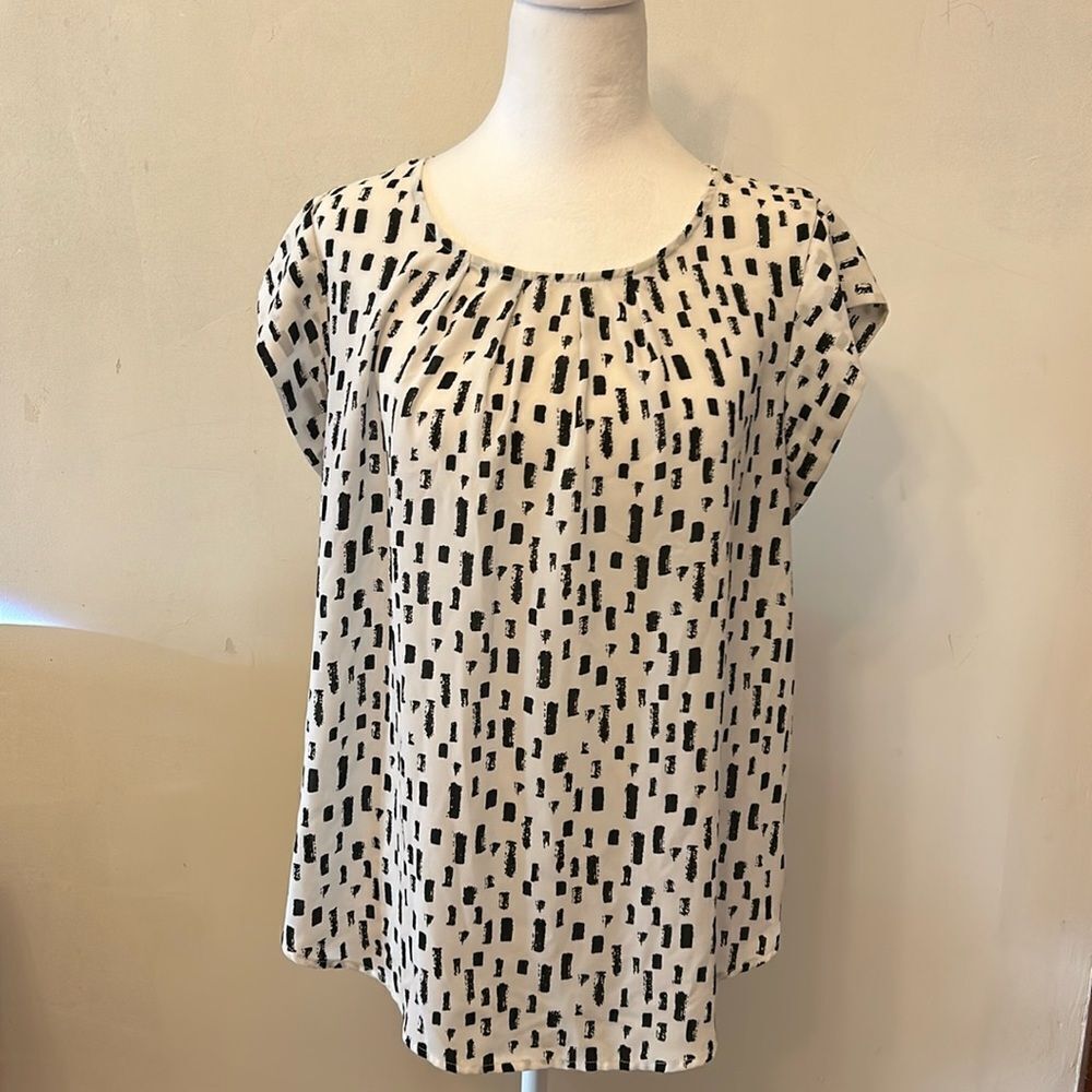 Alice Blue Black and White Printed Short Sleeve Blouse